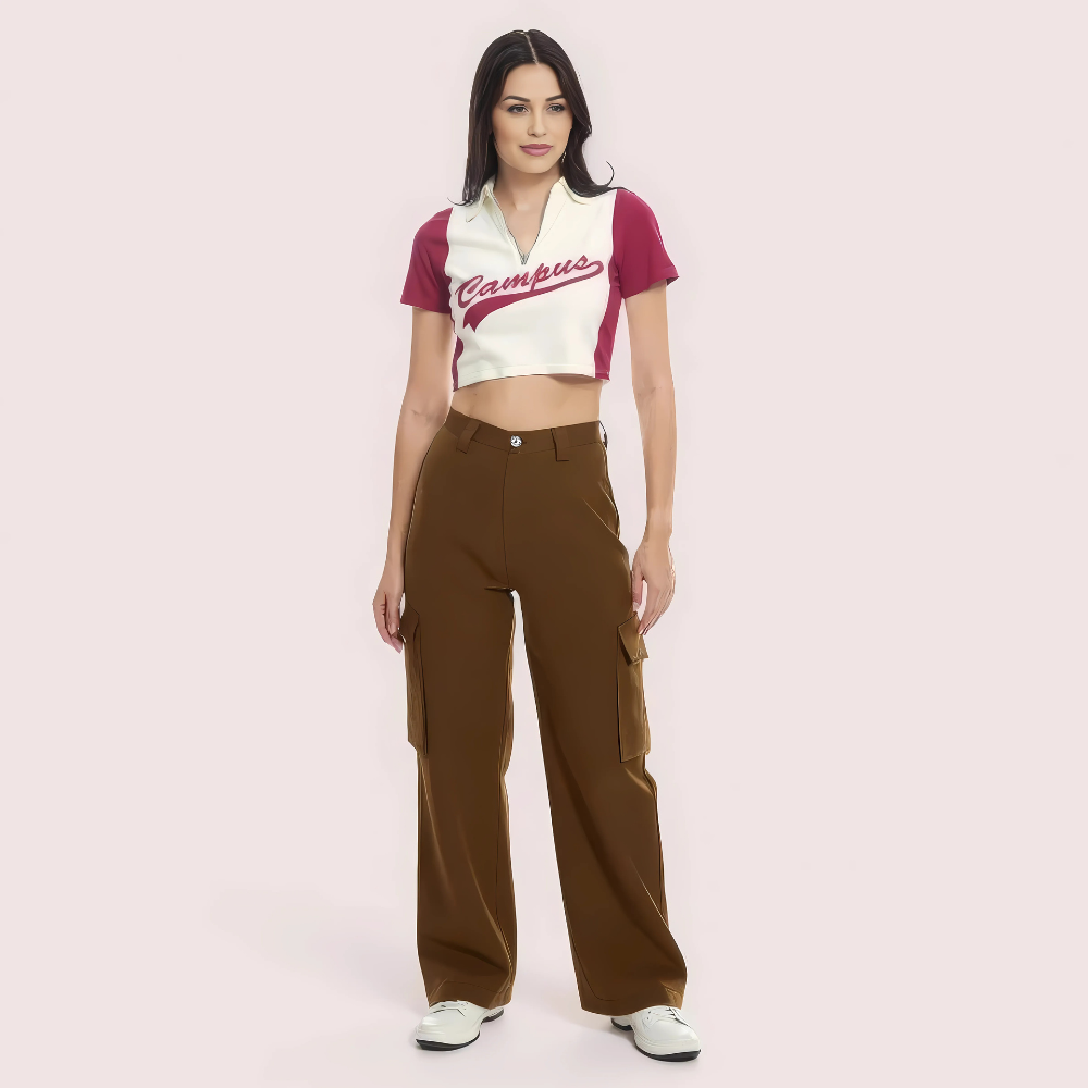 "Campus Cool" Zip Polo Crop Top – Maroon & White Snazzyway